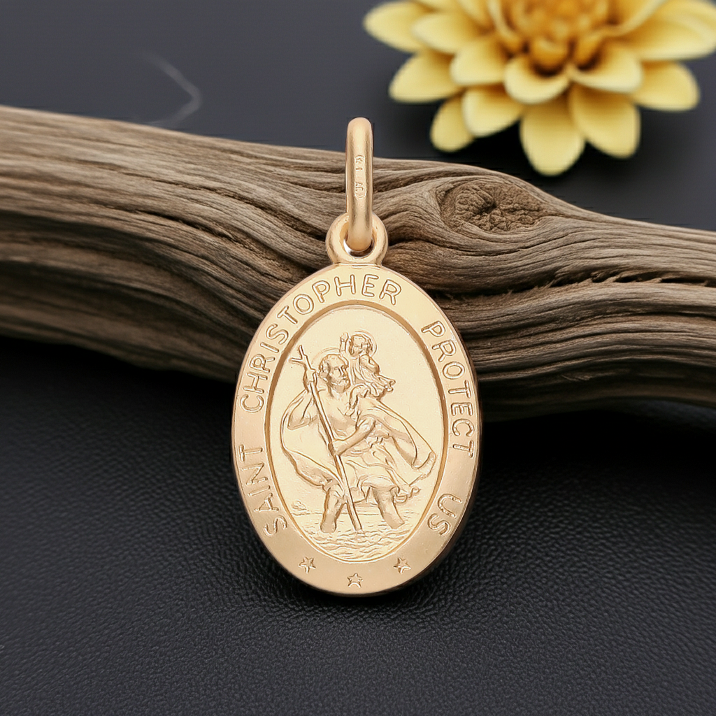 Oval St Christopher 18ct Gold on Solid Sterling Silver 925 Hallmark 24mm