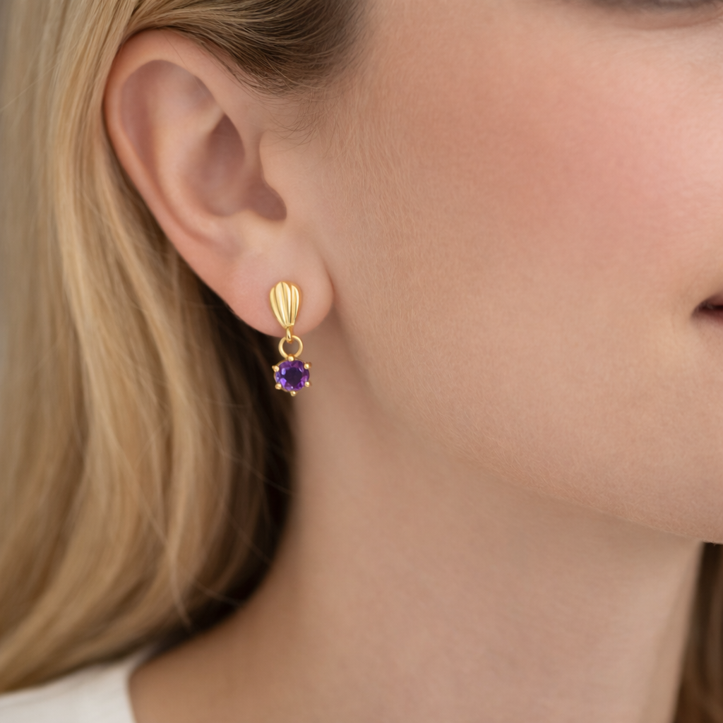 Natural Amethyst Drop Earrings Solid 9ct Yellow Gold Hallmarked