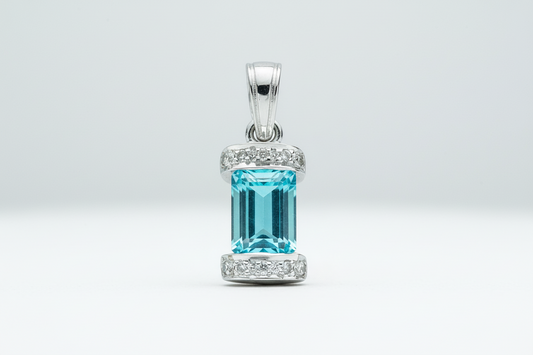 9ct White Gold Diamond & Blue Topaz Pendant