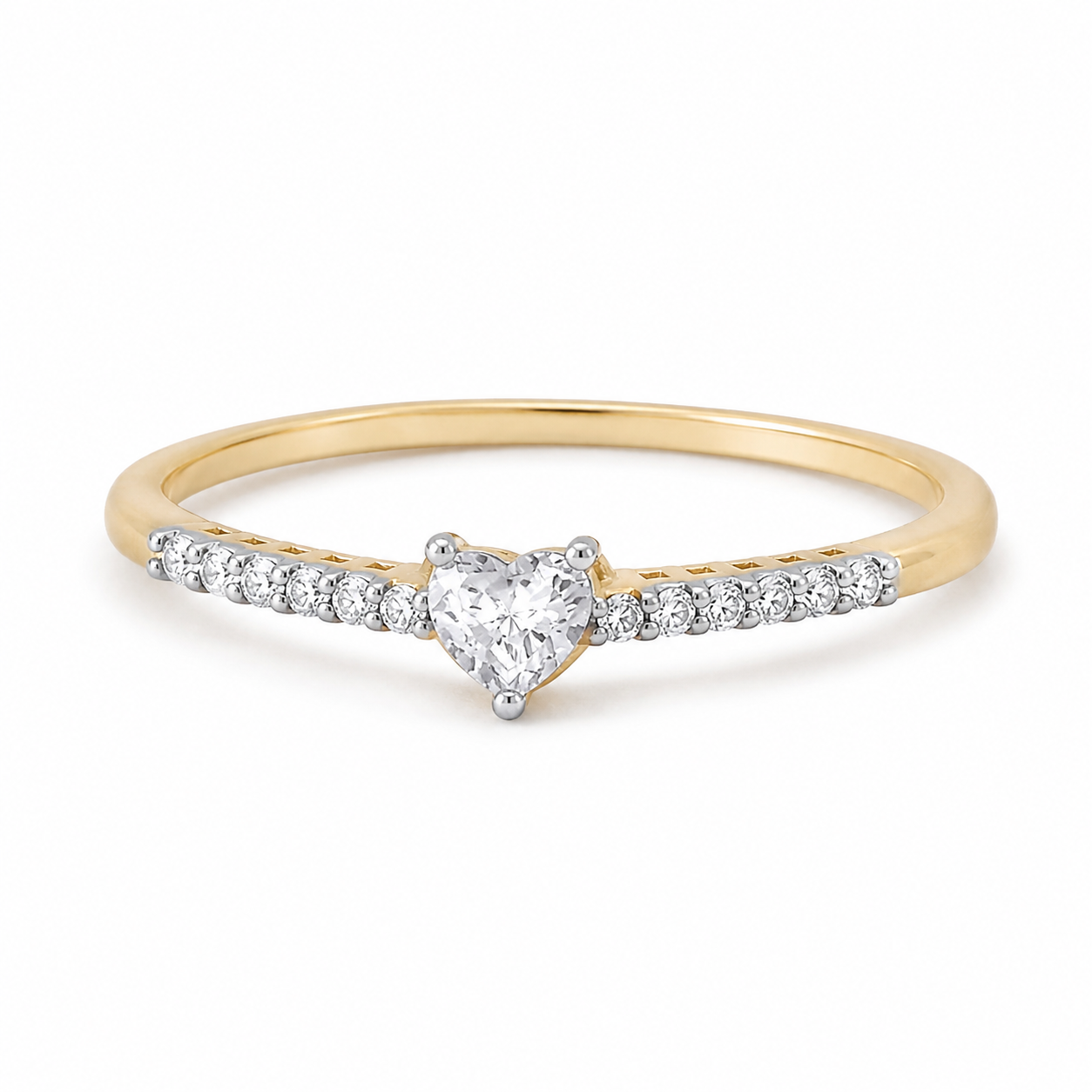 18ct Gold Heart Solitaire Engagement Ring on Solid Sterling Silver 925 Size J-U