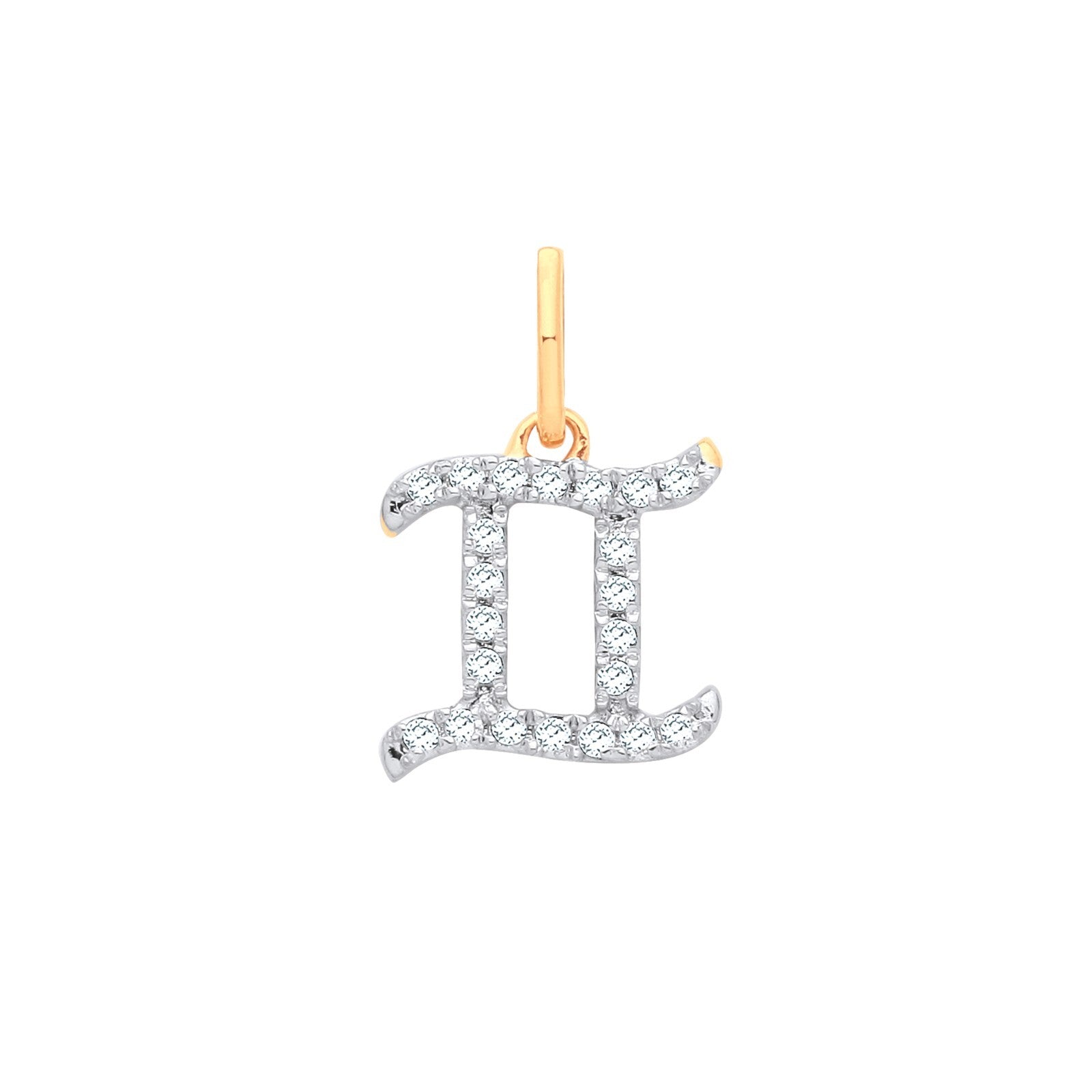 9ct Yellow Gold Gemini Zodiac 0.12ct Pendant Made in London