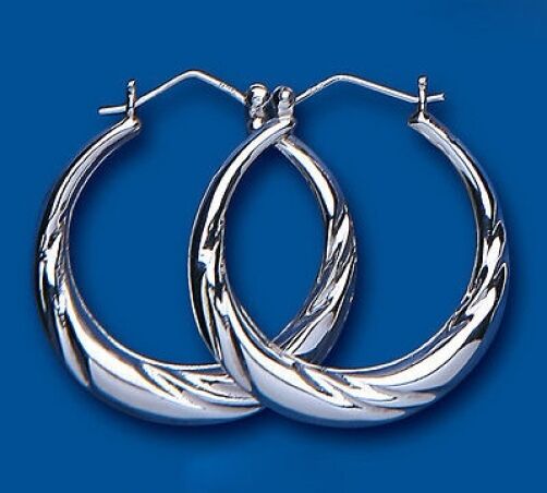 Silver Hoop Earrings Creole 35mm Twist Sterling Silver