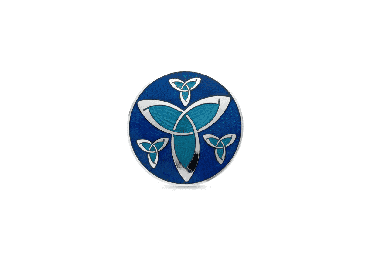 Celtic Trinity Knots Brooch Blue Silver Plated Brand New Gift Packaging