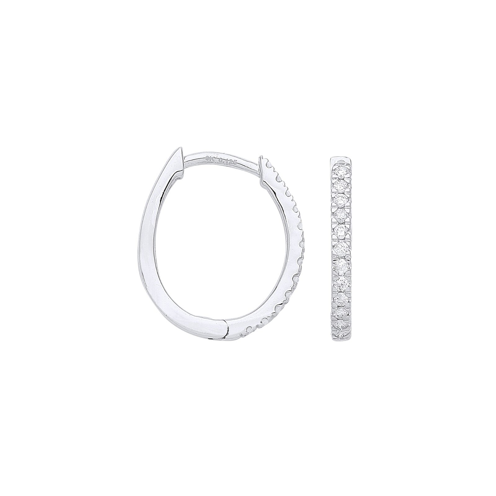 9ct White Gold 0.25ct Diamond Oval Huggie Hoop Earrings - 16.7 x 14mm