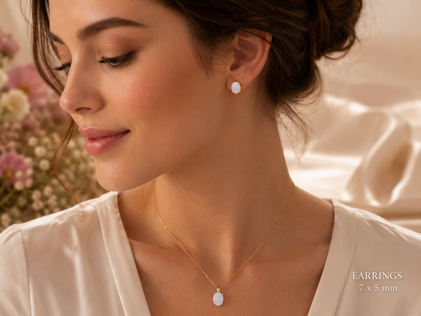 Opal Pendant Necklace & Matching Stud Earrings Set – Solid Yellow Gold