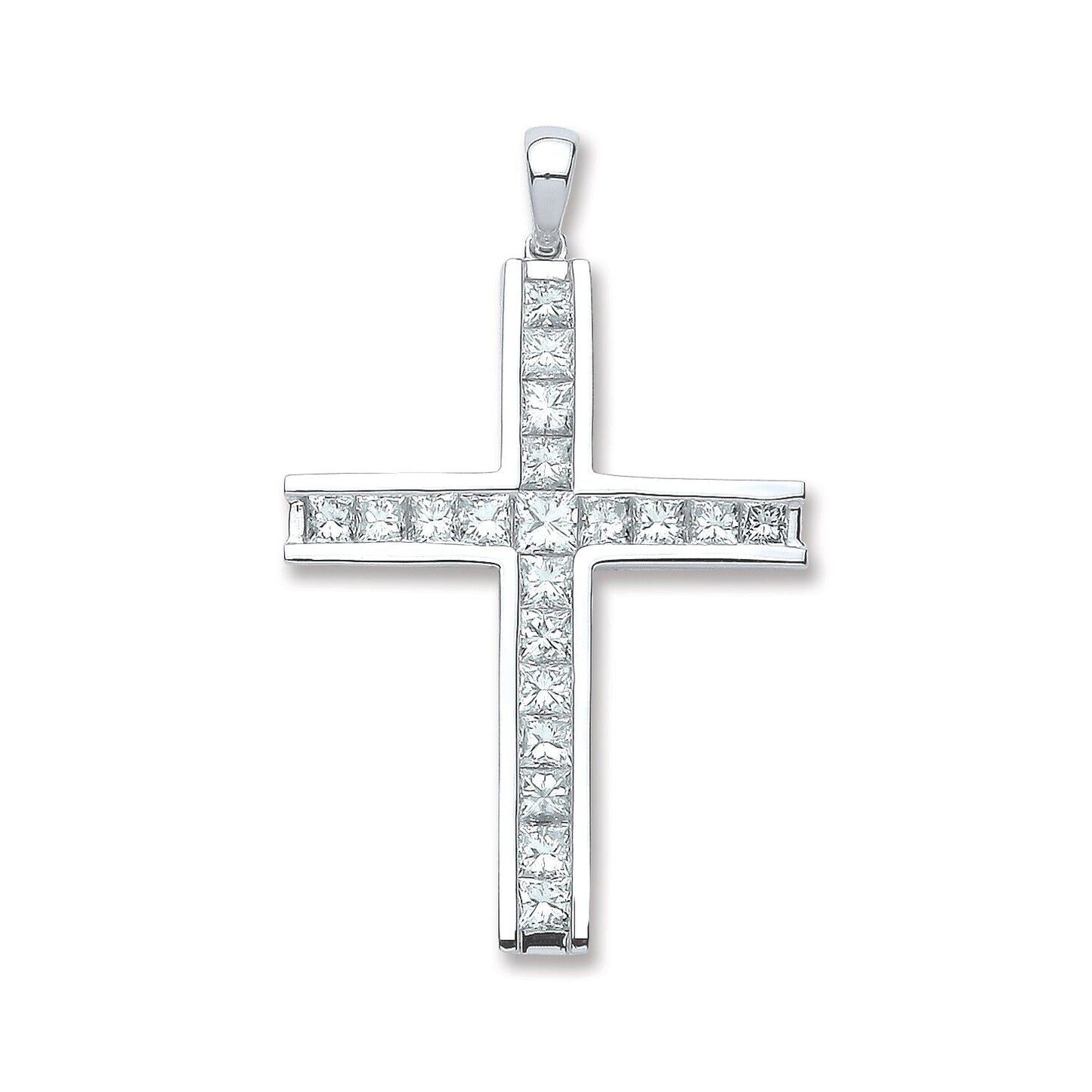 18ct White Gold 1.17ct Princess Cut Diamond Cross Pendant Hallmarked