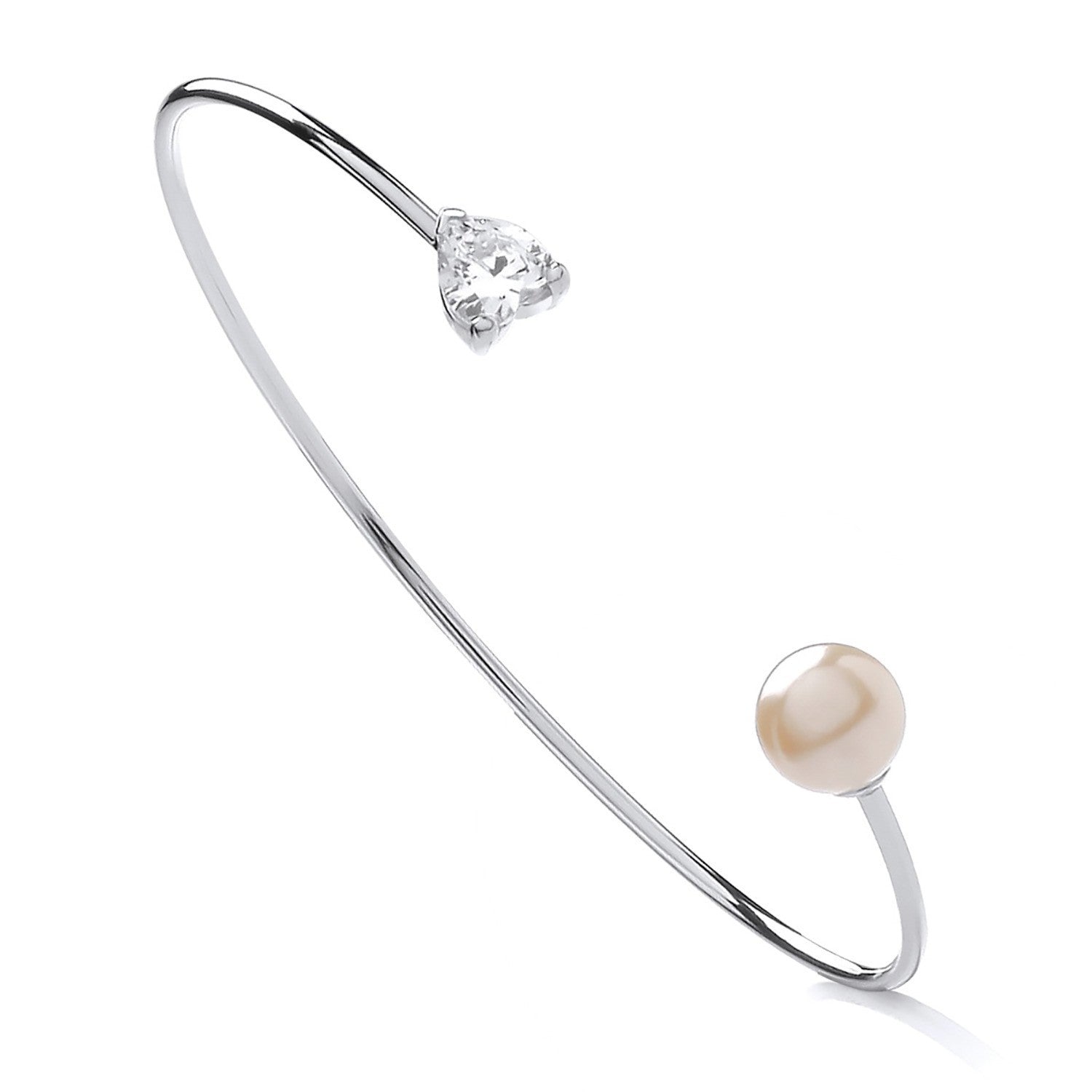 Ladies Sterling Silver Pearl Torque Bangle 925 Hallmark Bracelet Cuff