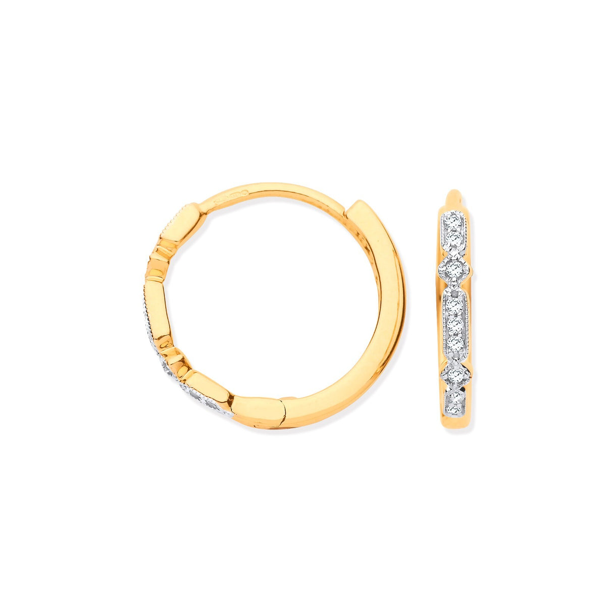 Real Diamond Hoop Earrings 9ct Yellow Gold 16mm Diameter 0.08ctw Mined Diamonds