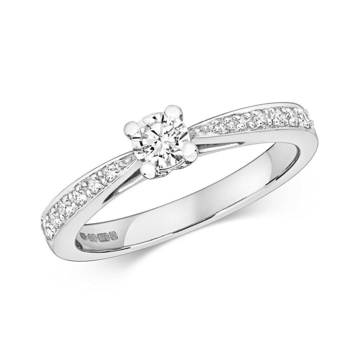 Real Diamond Solitaire Ring 9ct White Gold  0.37 Carat Weight of Diamonds