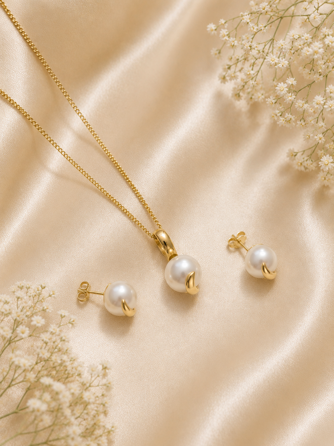 Elegant Freshwater Pearl Jewellery Set with Pendant Necklace and Stud Earrings