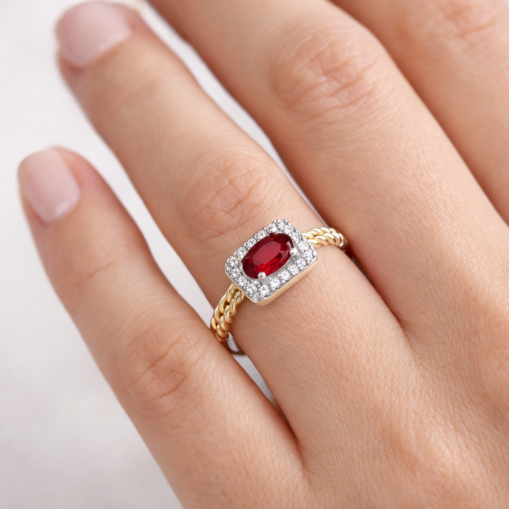 18ct Yellow Gold Ruby Cluster Ring on Sterling Silver 925 Hallmarked Size K - S