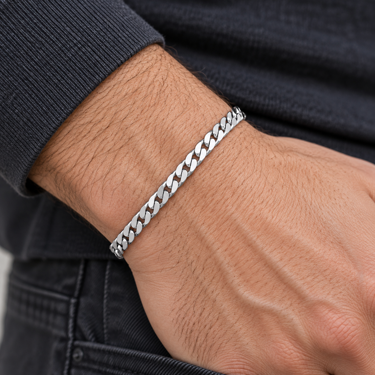 Men's Very Flat Curb Bracelet Sterling Silver 8" 925 Hallmarked 5mm Wide