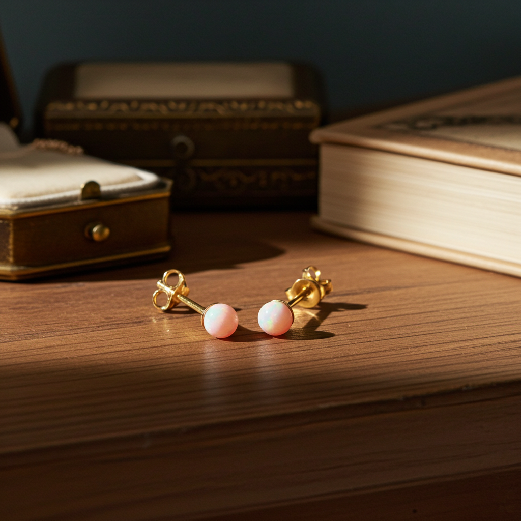 18ct Gold Opal Earrings on Solid Sterling Silver 4.1mm 925 Hallmark