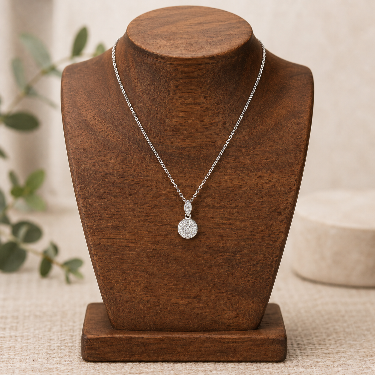 Natural Diamond Cluster Pendant 9ct White Gold 18" Chain Hallmark British Made
