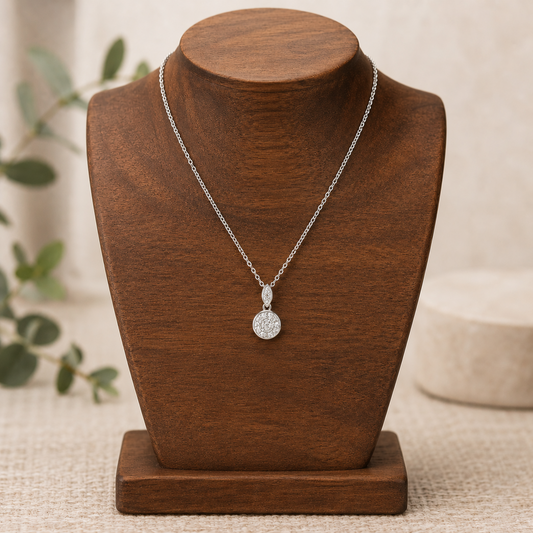 Natural Diamond Cluster Pendant 9ct White Gold 18" Chain Hallmark British Made