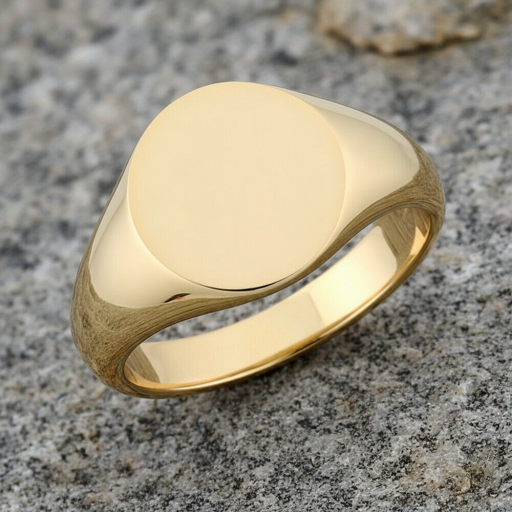 9ct Yellow Gold Oval Plain Signet Ring Gents Hallmarked Heavy