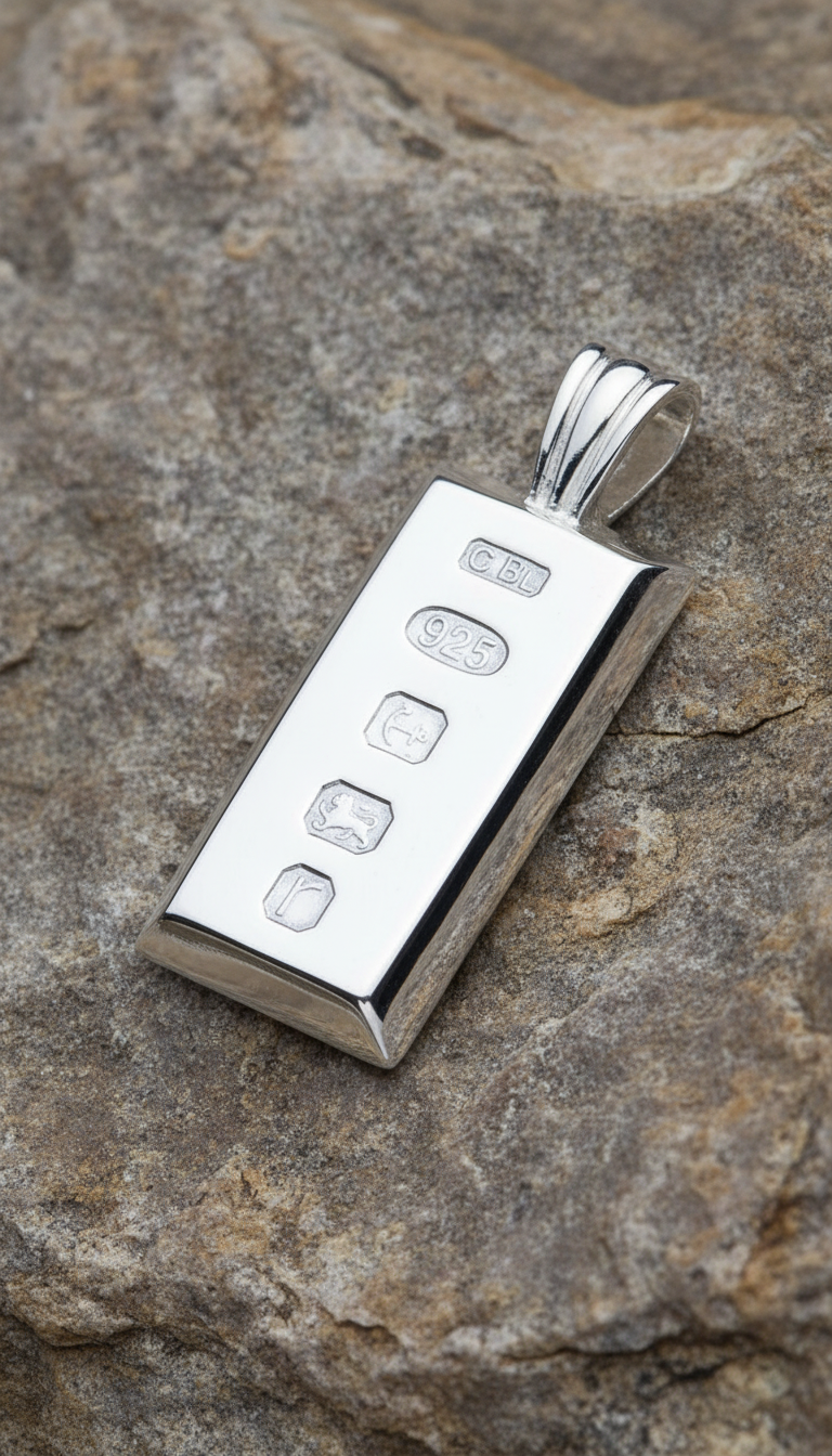 Solid Silver Ingot Pendant Feature Hallmark Unisex Mens Ladies 1/2 Ounce