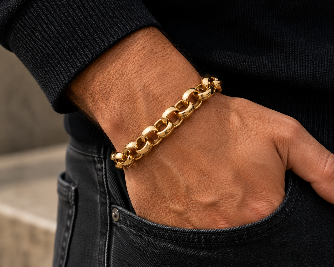 18ct Gold Mens Patterned Belcher Bracelet on Solid Silver 9" 24 Grams Hallmarked