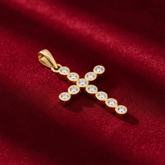18ct Gold Zircon Cross Pendant on Solid Sterling Silver 925 Hallmark
