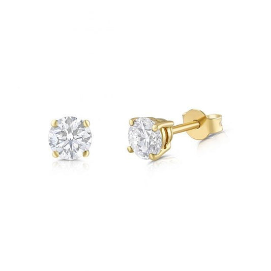 18ct Yellow Gold 0.50ct Claw Set Diamond Stud Earrings Made in London Hallmarked