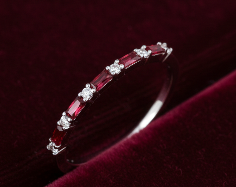 Sterling Silver Ruby Baguette Eternity Ring Anniversary Band 925 Size K-S