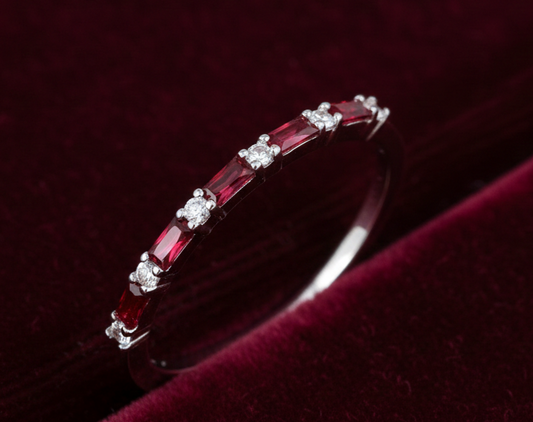 Sterling Silver Ruby Baguette Eternity Ring Anniversary Band 925 Size K-S