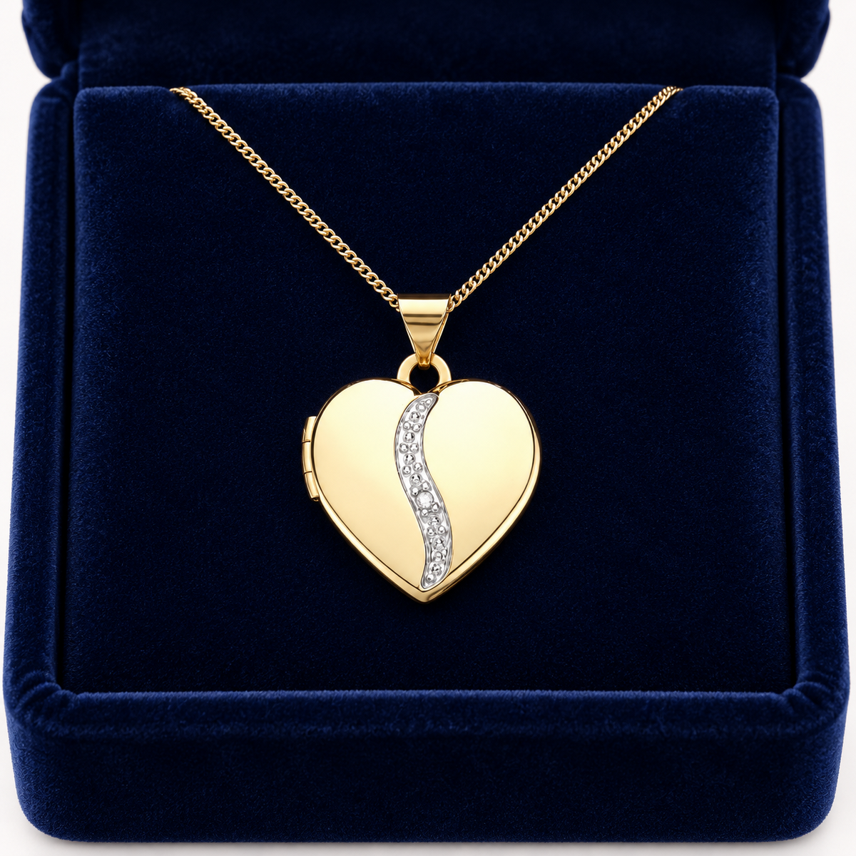 Real Diamond Heart Locket 9ct Yellow Gold 18" Chain Photo Keepsake Hallmarked