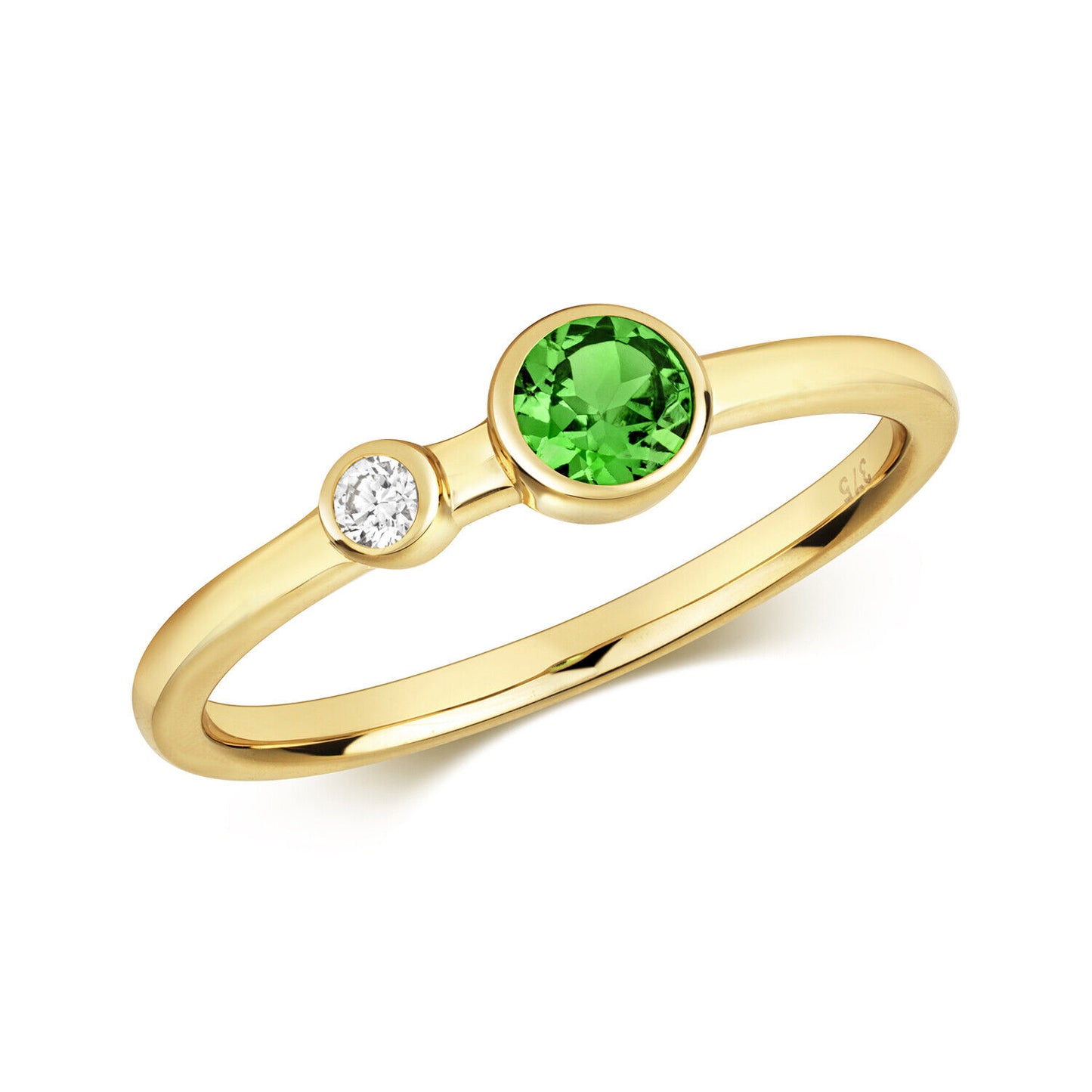 Real Tsavorite and Diamond Ring Solid Yellow Gold Solitaire Band Size J - Q