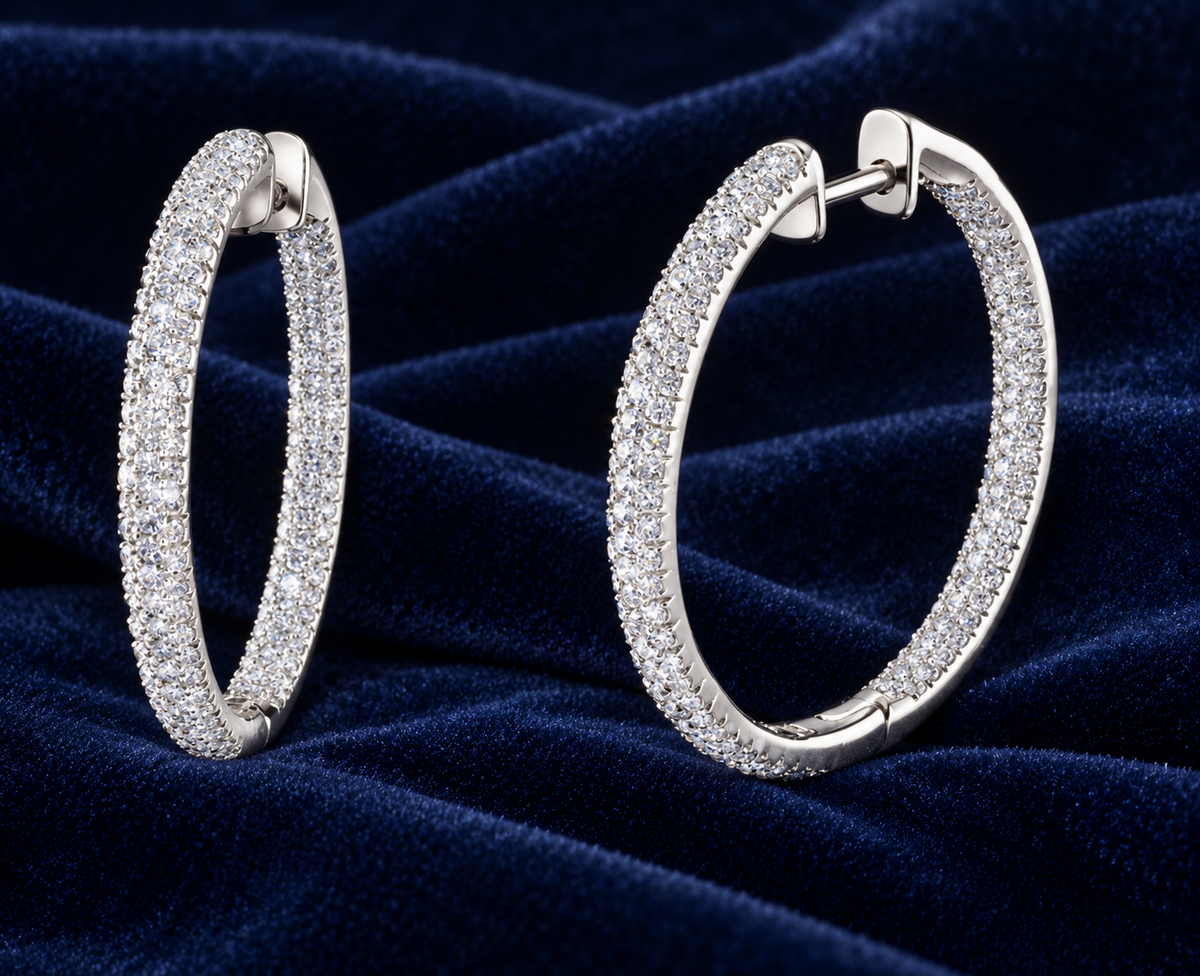 Pave Diamond Hoop Earrings 18ct White Gold 31mm Diameter 2.30ctw Real Diamonds