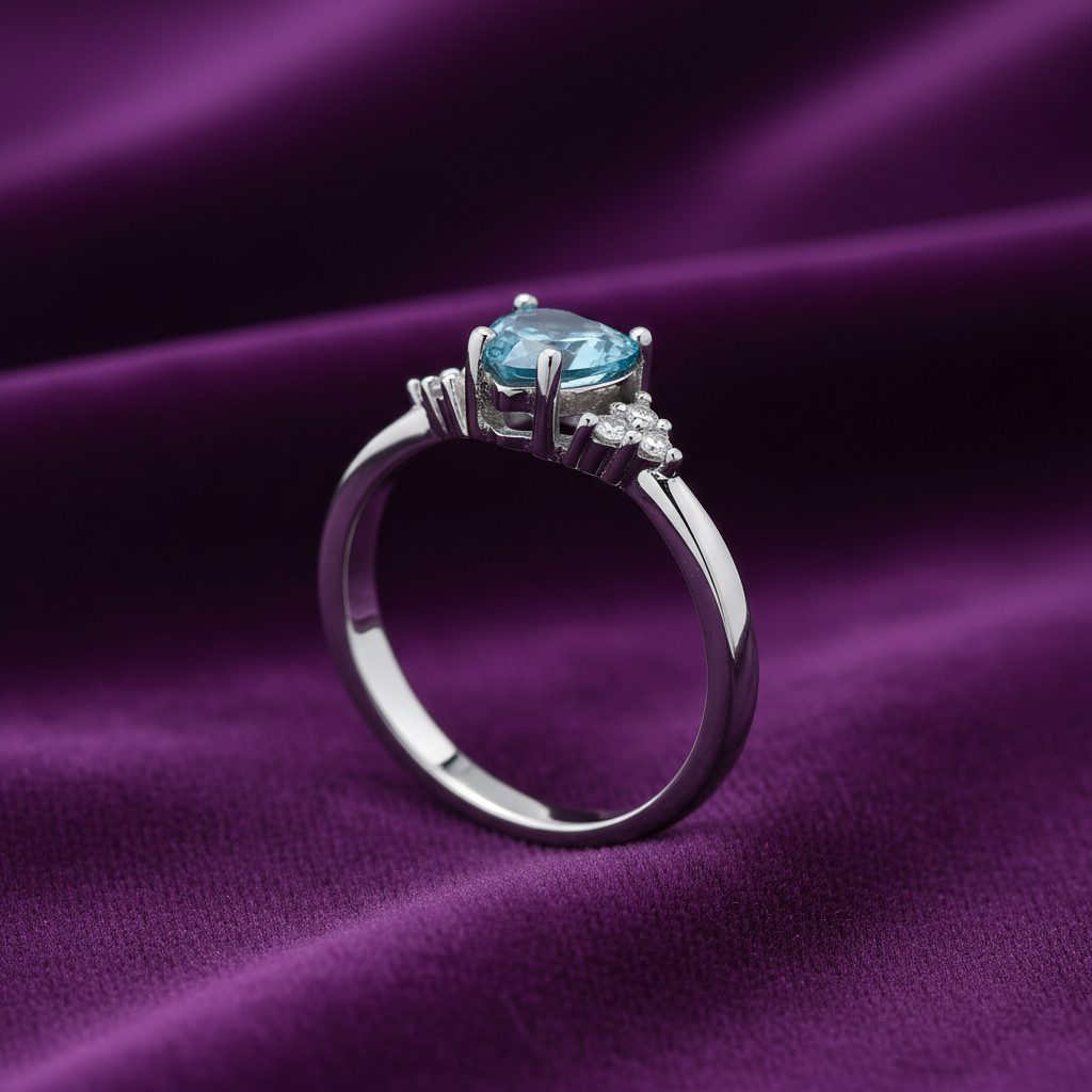 Sterling Silver Blue Topaz Heart Ring Solitaire Engagement 925 Hallmark Size K-S