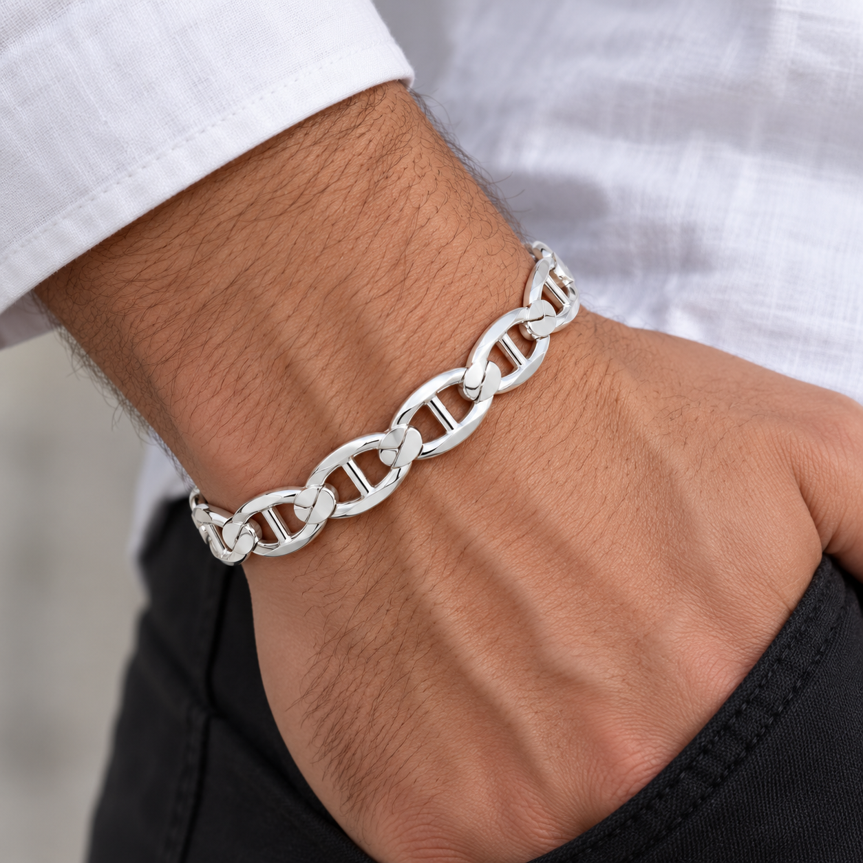 Men's Anchor Bracelet Solid Sterling Silver British Made Hallmarked 8mm Wide 8"