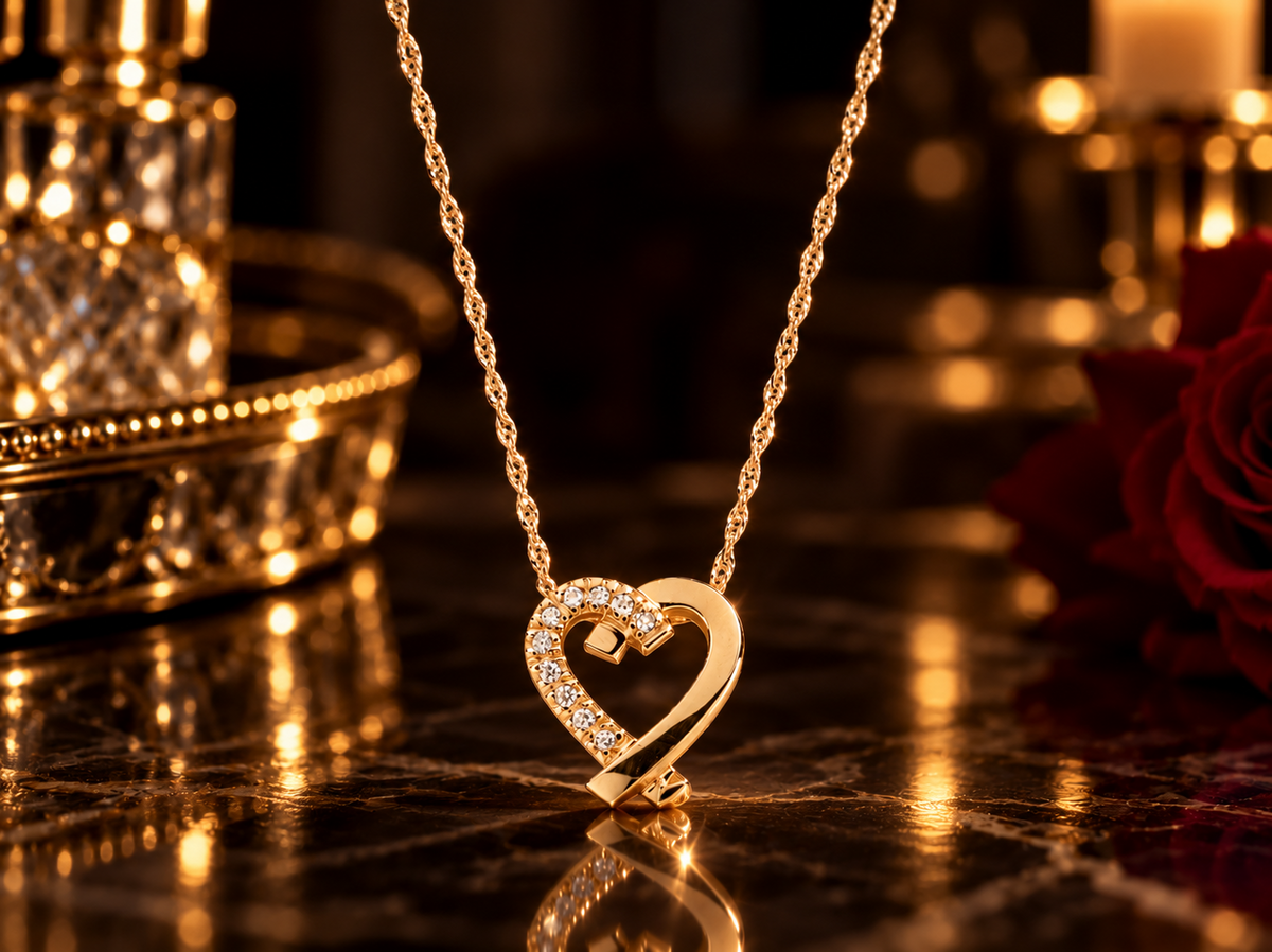 Elegant Diamond Heart Pendant Necklace 9ct Yellow Gold 18"  Love Jewellery Gift