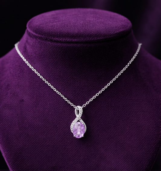 Amethyst Infinity Pendant With Diamonds 9ct White Gold 18" 46cm Length Chain