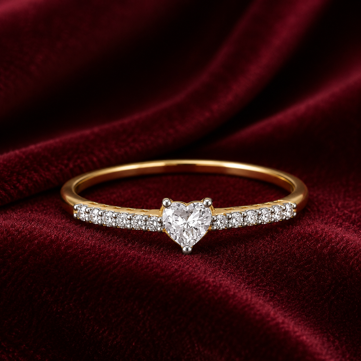 18ct Gold Heart Solitaire Engagement Ring on Solid Sterling Silver 925 Size J-U