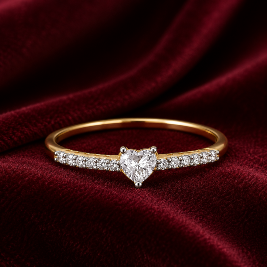 18ct Gold Heart Solitaire Engagement Ring on Solid Sterling Silver 925 Size J-U