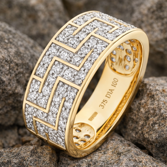 Men's Natural Diamond Puzzle Ring Solid Yellow Gold 1 Carat Diamonds Hallmarked