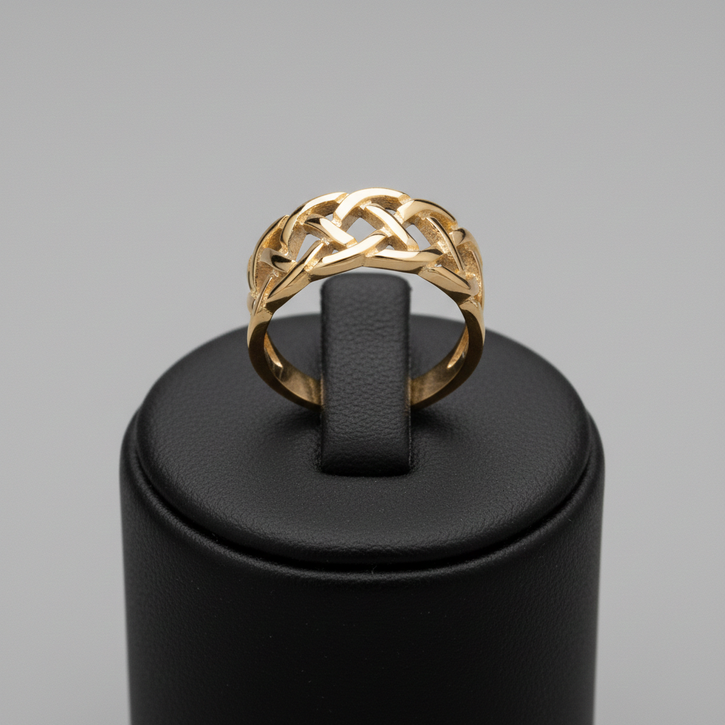 18ct Yellow Gold Celtic Ring on Sterling Silver 8mm Wide 925 Hallmark Sizes K-S