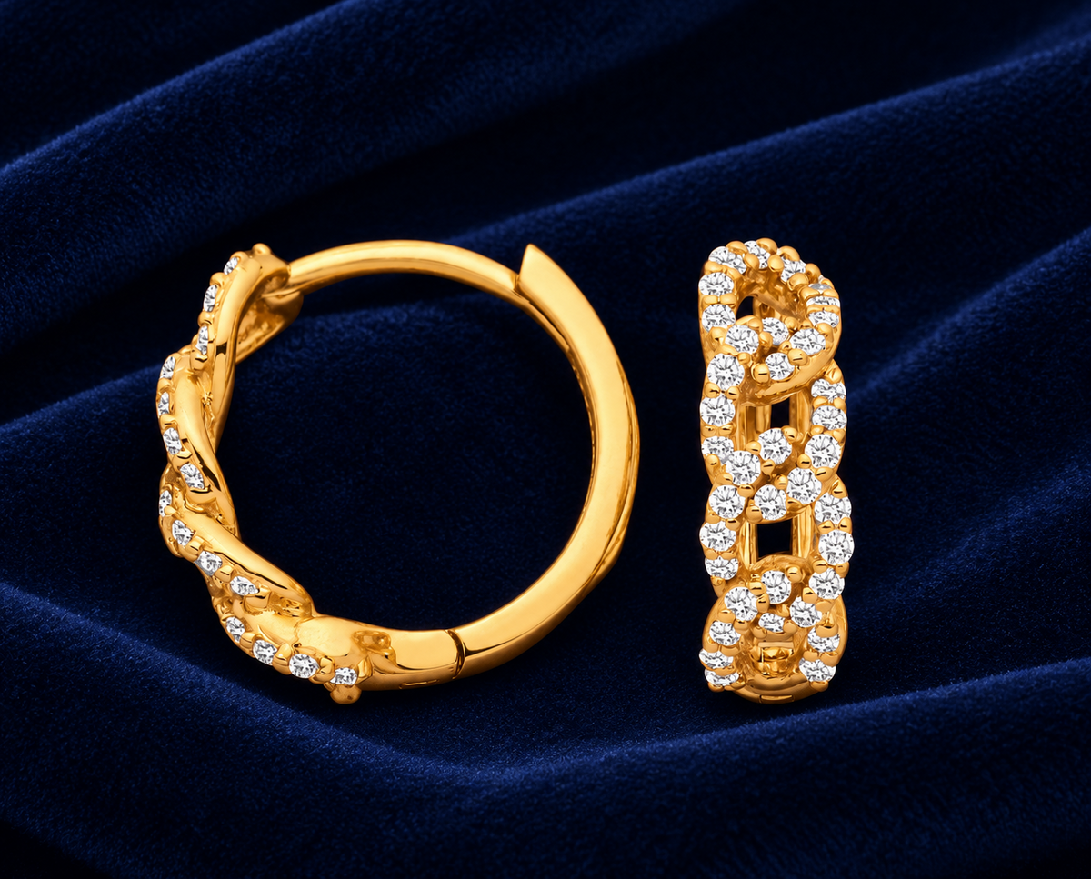 Real Diamond Huggie Hoop Earrings 9ct Yellow Gold 13mm 0.28ctw Mined Diamonds