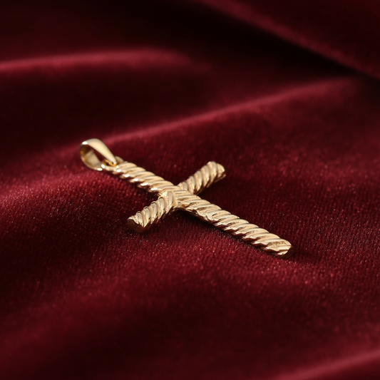 18ct Gold Cross Pendant Twisted Rope on Solid Sterling Silver 925 Hallmark 26mm