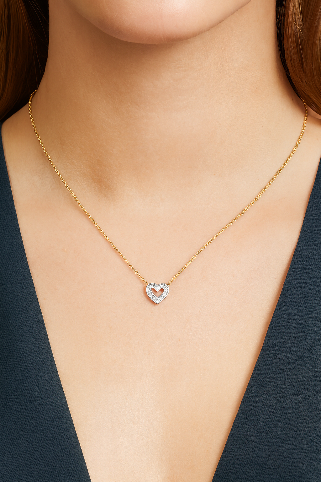 Natural Diamond Heart Necklace 18ct Gold on Solid Sterling Silver 16-18" Length