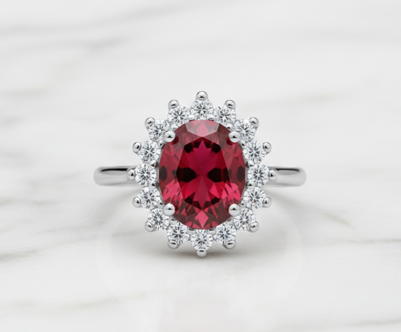 Sterling Silver Ruby Ring Large Cluster Engagement 925 Hallmark Size K-S