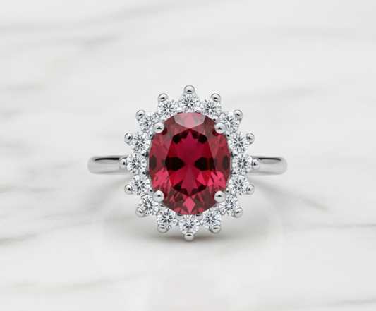 Sterling Silver Ruby Ring Large Cluster Engagement 925 Hallmark Size K-S