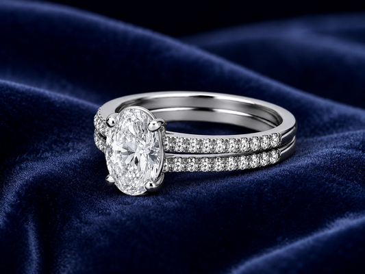 Oval Solitaire Bridal Set Rings Wedding Engagement Sterling Silver 925 Size K-S