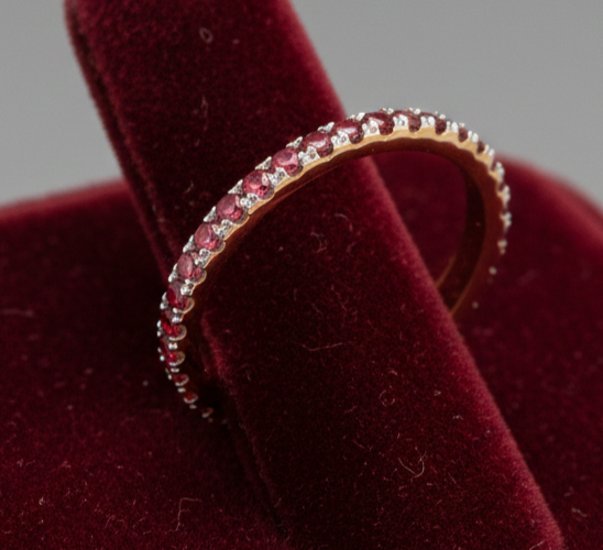 Yellow Gold Ruby Eternity Ring on Solid Sterling Silver 925 Hallmark Size K - S