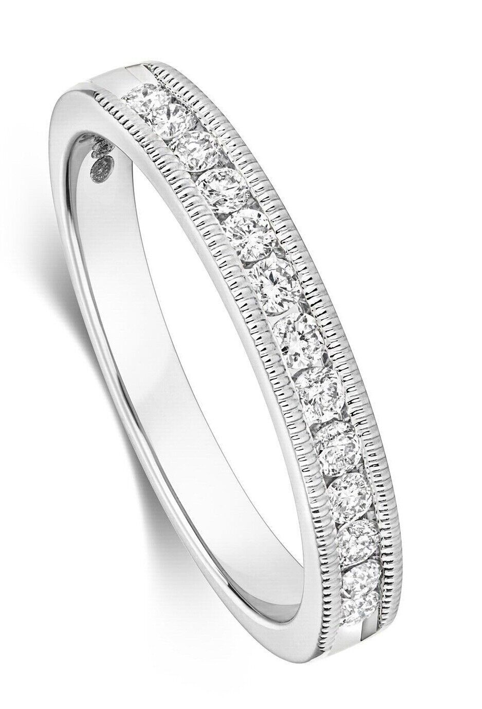 Real Diamond Millgrain Eternity Ring 9ct White Gold Anniversary Band Size J - Q