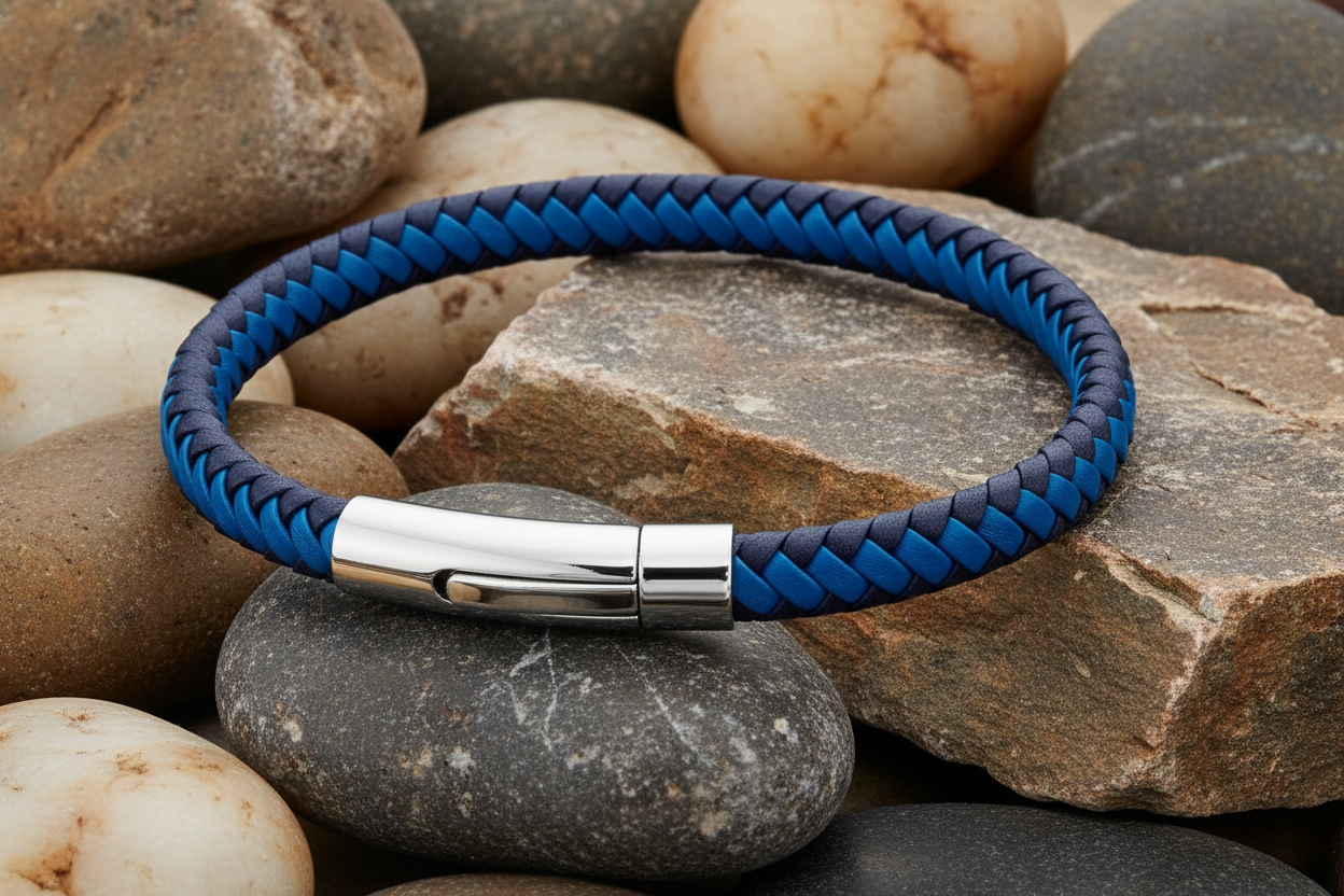 Fred Bennett Multi-Tone Woven Blue Leather Bracelet 21.5cm B5275
