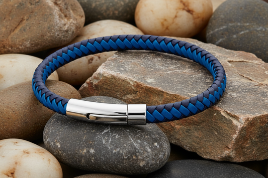 Fred Bennett Multi-Tone Woven Blue Leather Bracelet 21.5cm B5275
