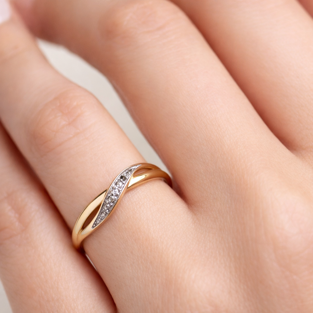 Natural Diamond Crossover Eternity Ring 18ct Gold on Solid Sterling Silver 925