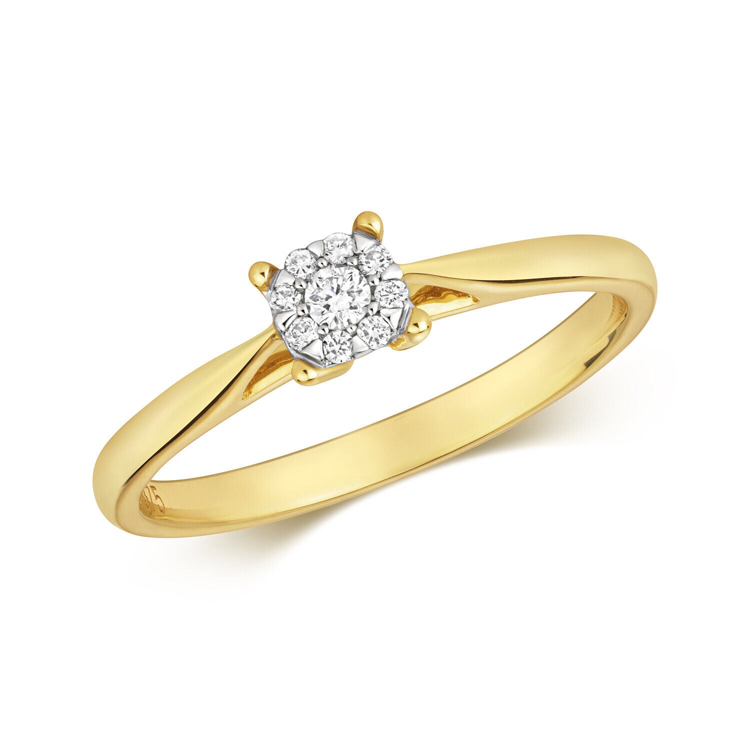 9ct Yellow Gold Real Diamond Ring Engagement Brilliant Setting Size J - Q