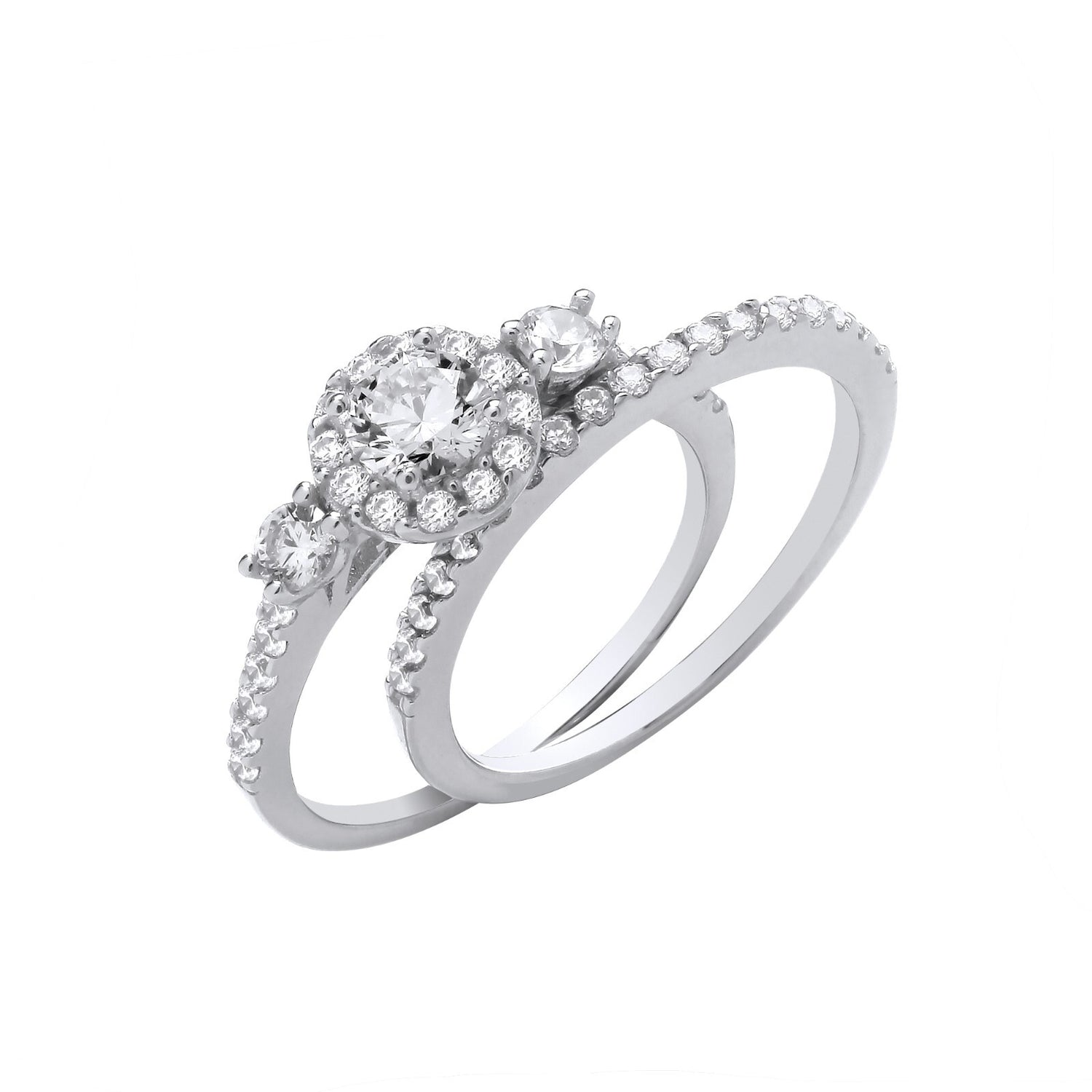 Sterling Silver Bridal Set Trilogy Half Eternity Single Row Ring 925 Hallmark